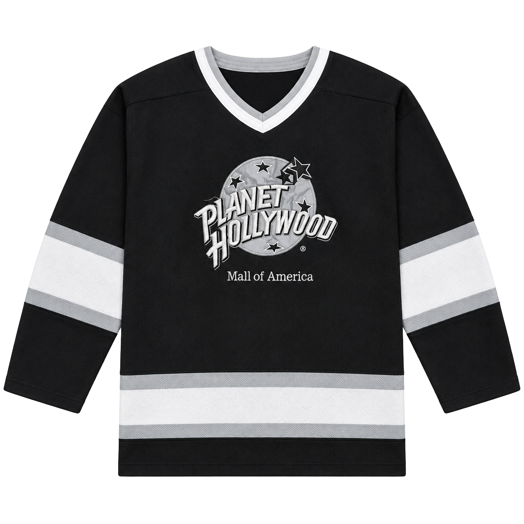 Planet Hollywood Mall of America Hockey Jersey Size L Black White Striped 1