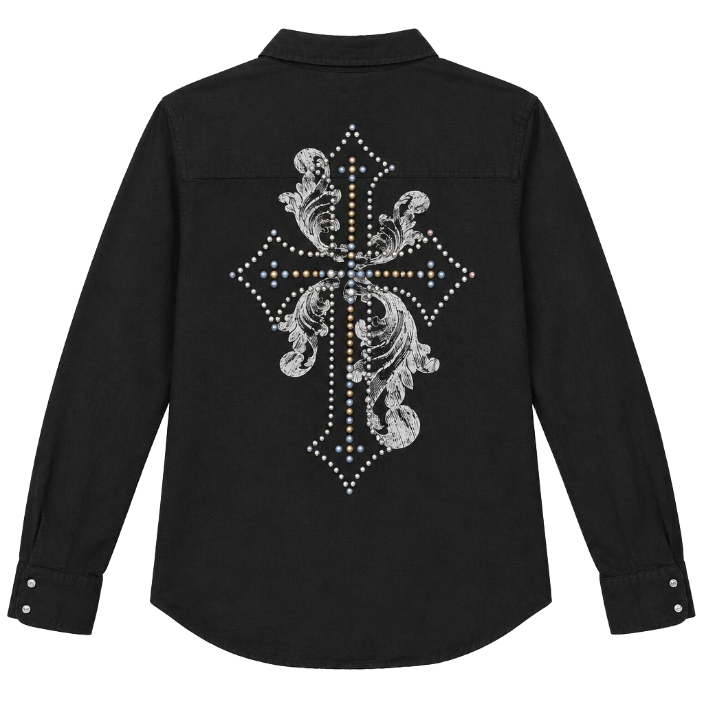 Rock 47 Western Shirt Size XL Black Cross Rhinestone Long Sleeve 1