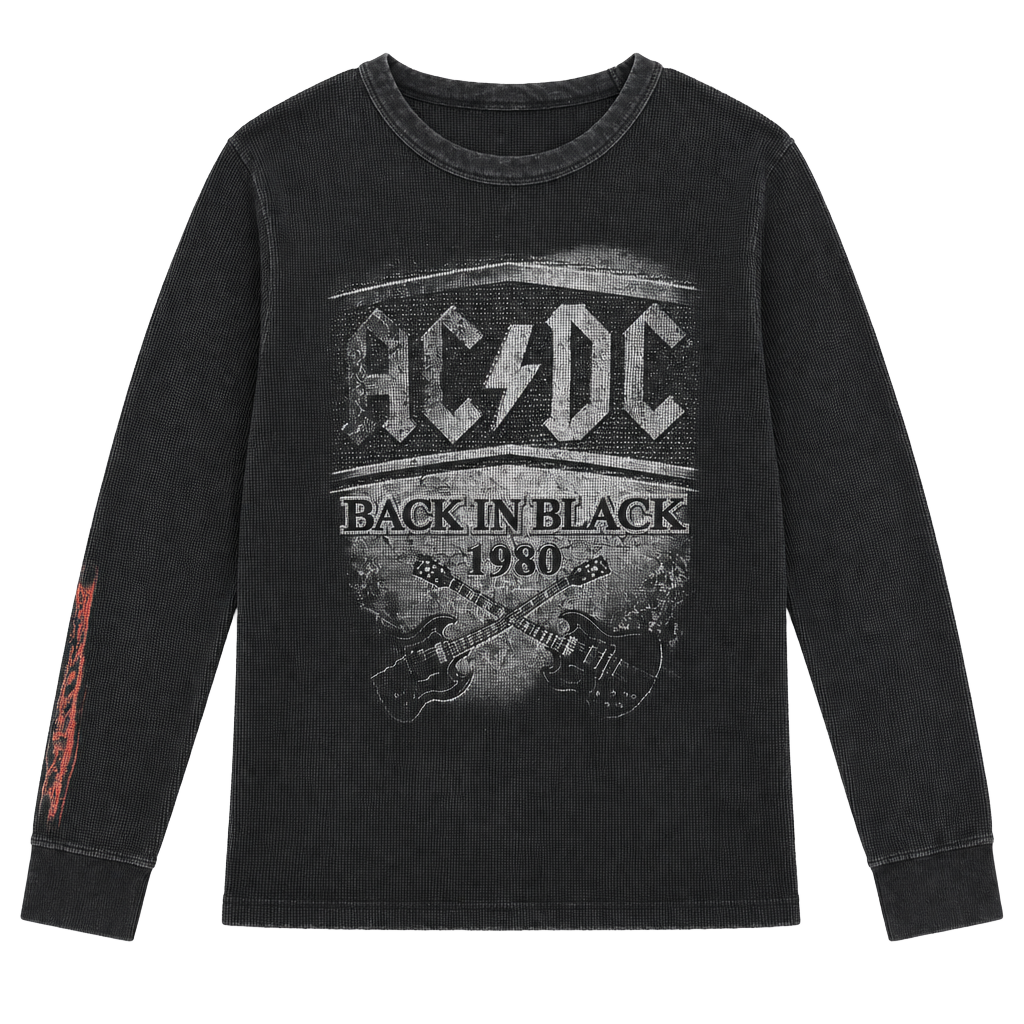 Rockware Anthill Trading ~AC/DC Back In Black~Black Thermal L/S Shirt Mens: XL 1