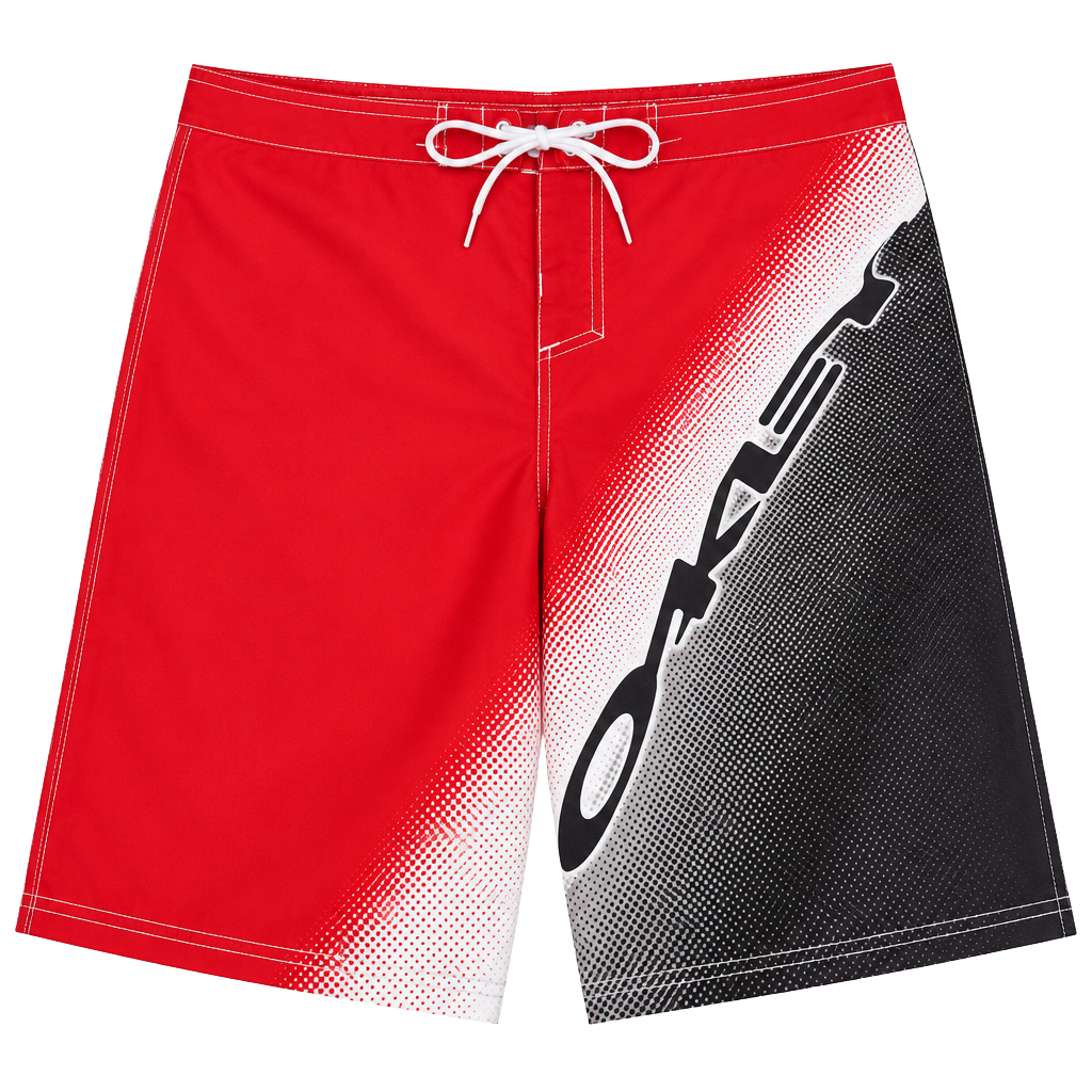 Oakley Board Shorts Size 38 Red White Black Gradient Surf Trunks 1