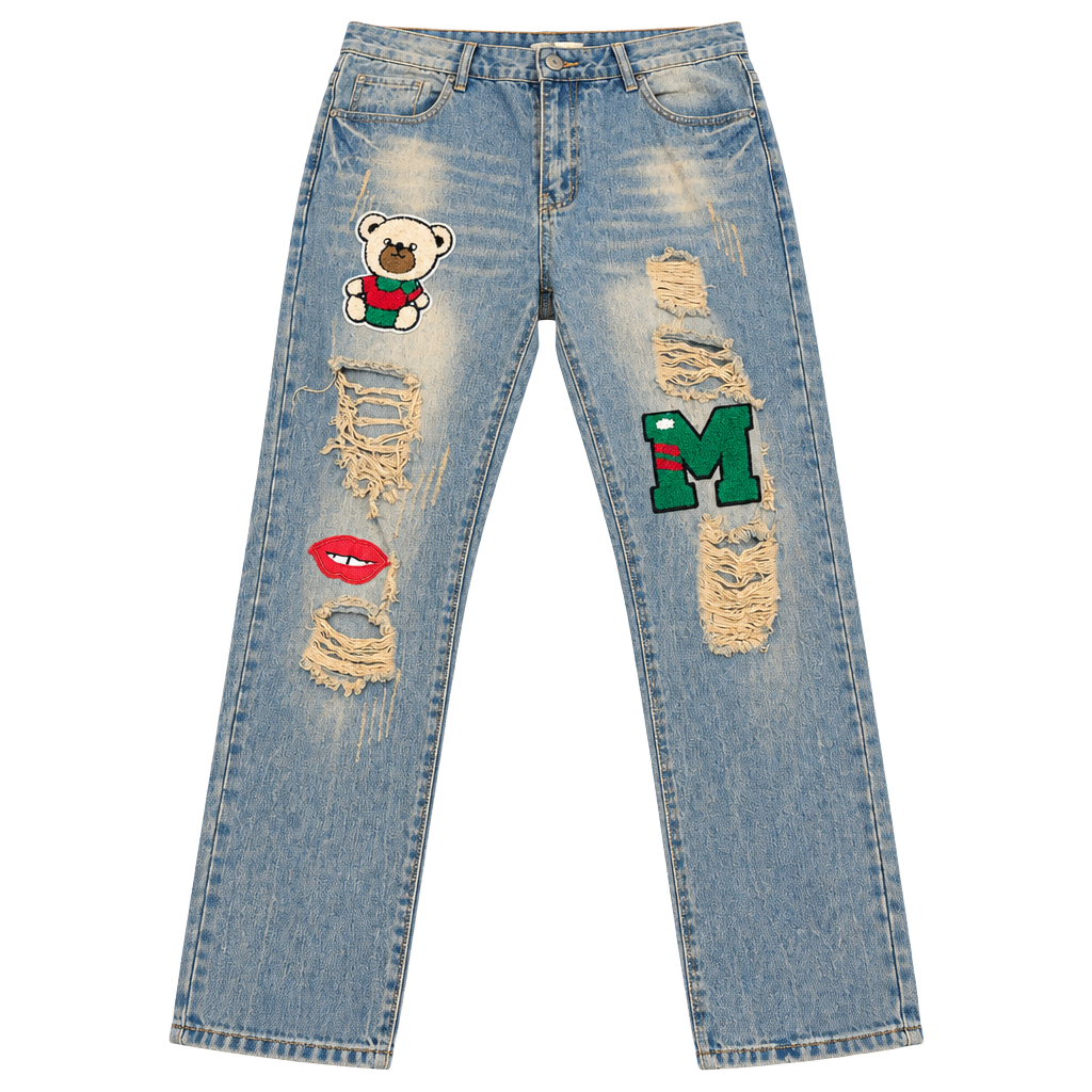 Distressed Patched Denim Jeans Straight Fit 1