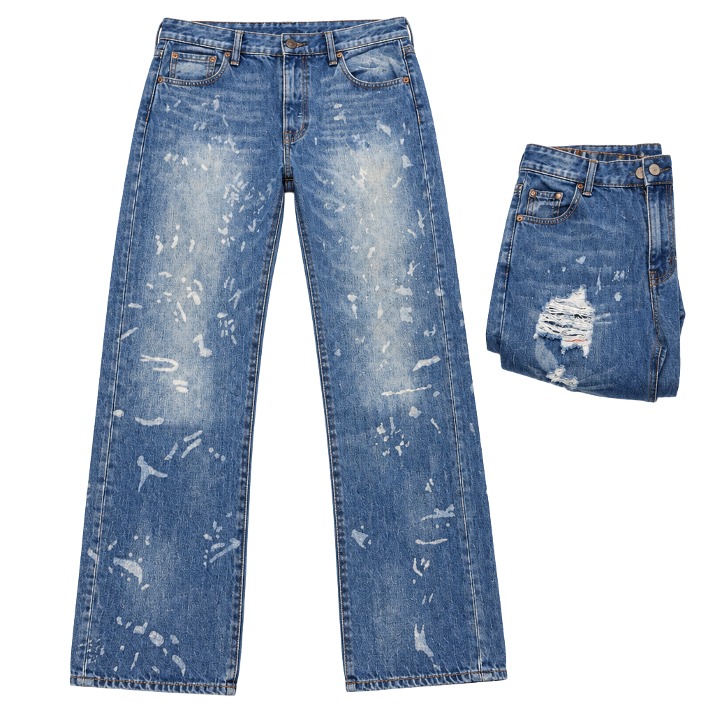 Levi's 501 Straight Jeans 34x32 Light Wash Distressed Paint Splatter 1
