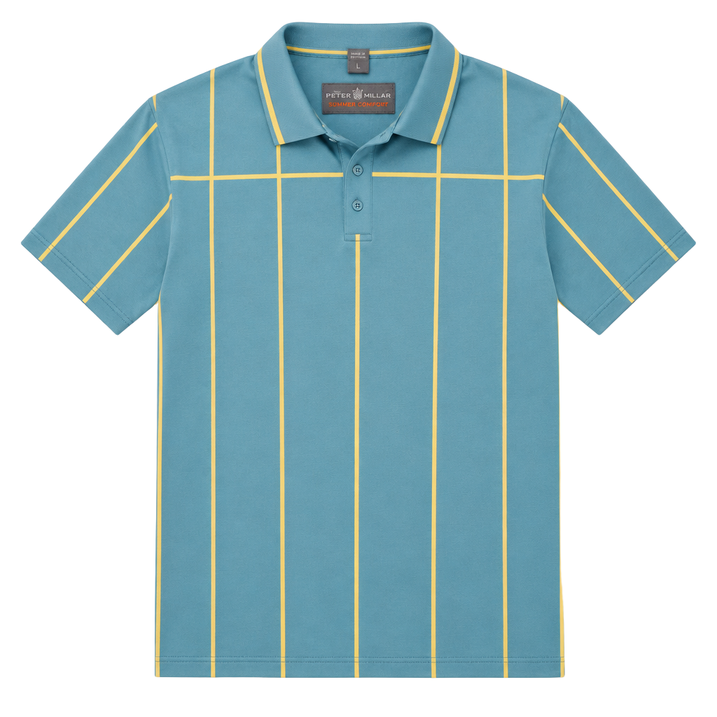 Peter Millar Summer Comfort Polo Shirt Size L Blue Yellow Striped Golf 1