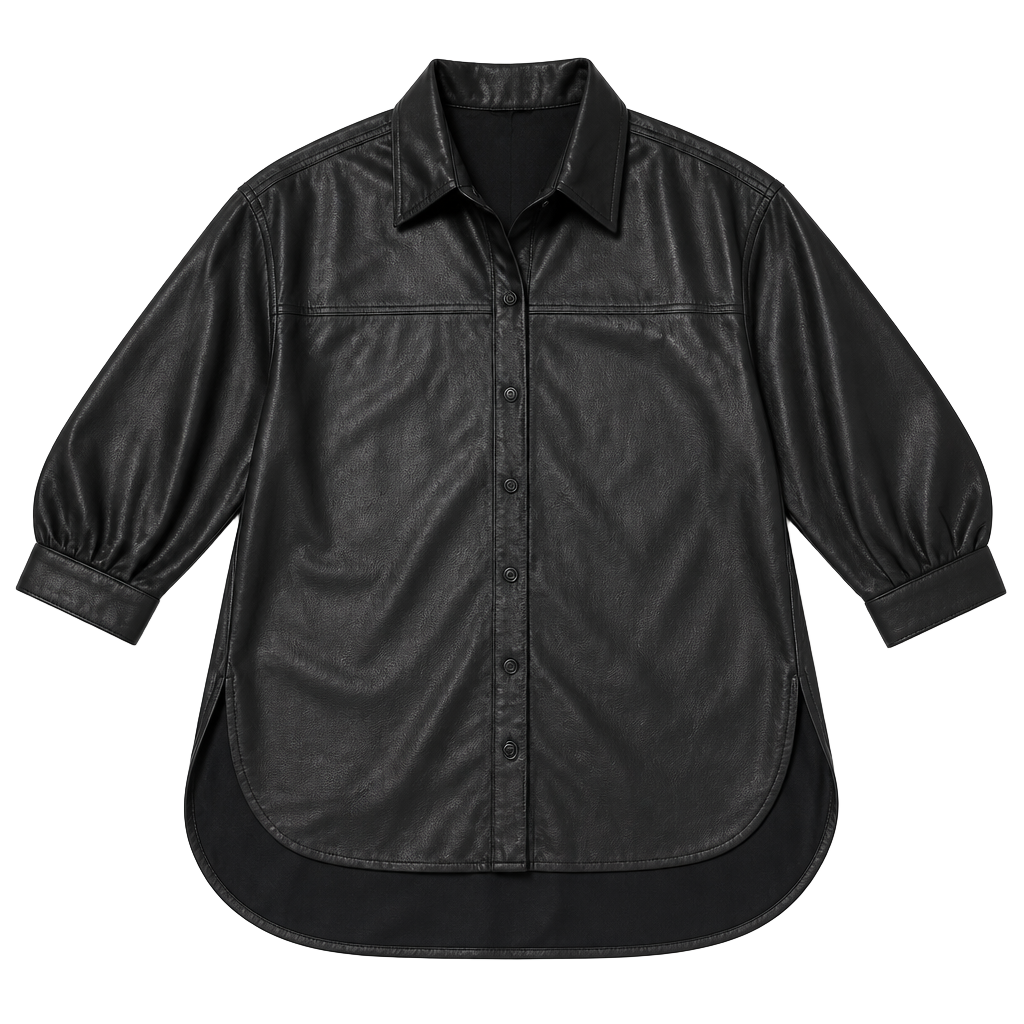 Do+Be Faux Leather Button-Up Shirt Size M Black 1