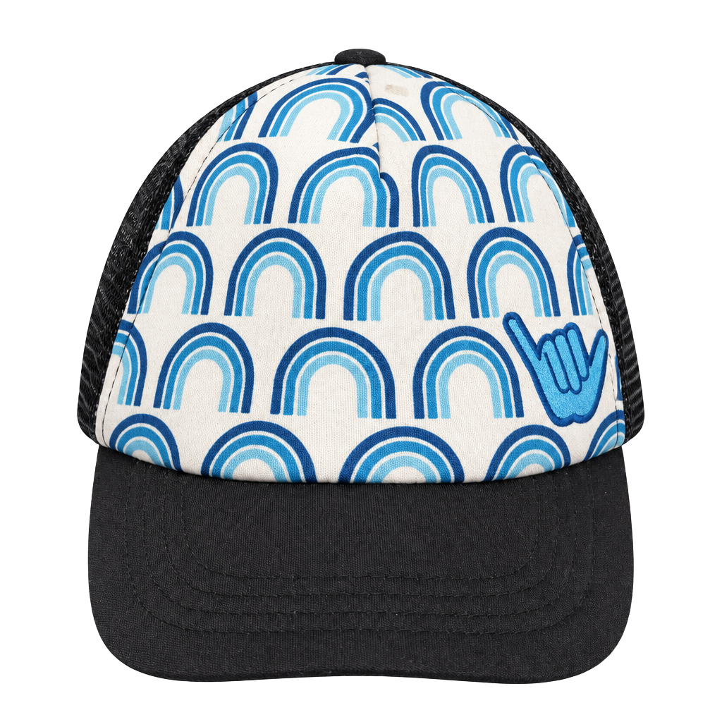 Happy Shirts Hawaii Trucker Hat Blue Rainbow Shaka 1