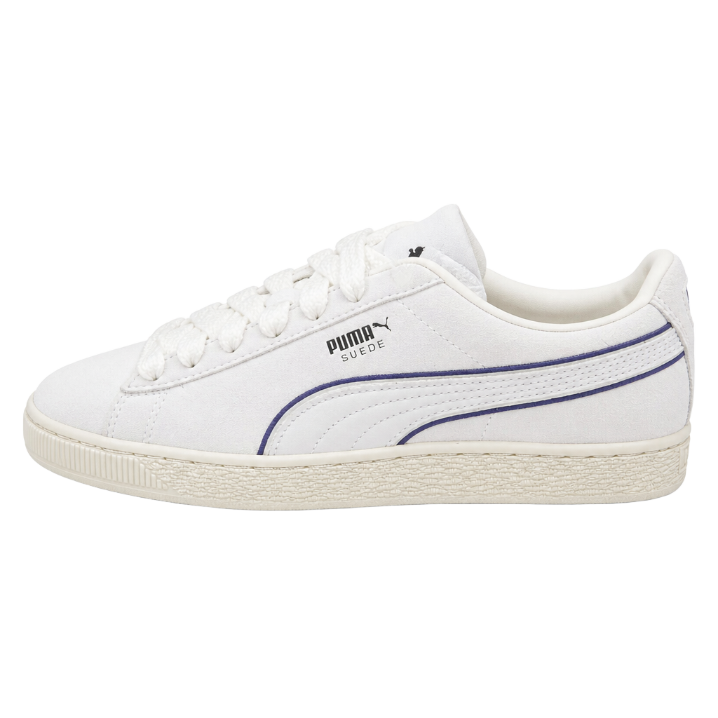 Puma Suede White Sneakers with Purple Accents and Extra Laces 1