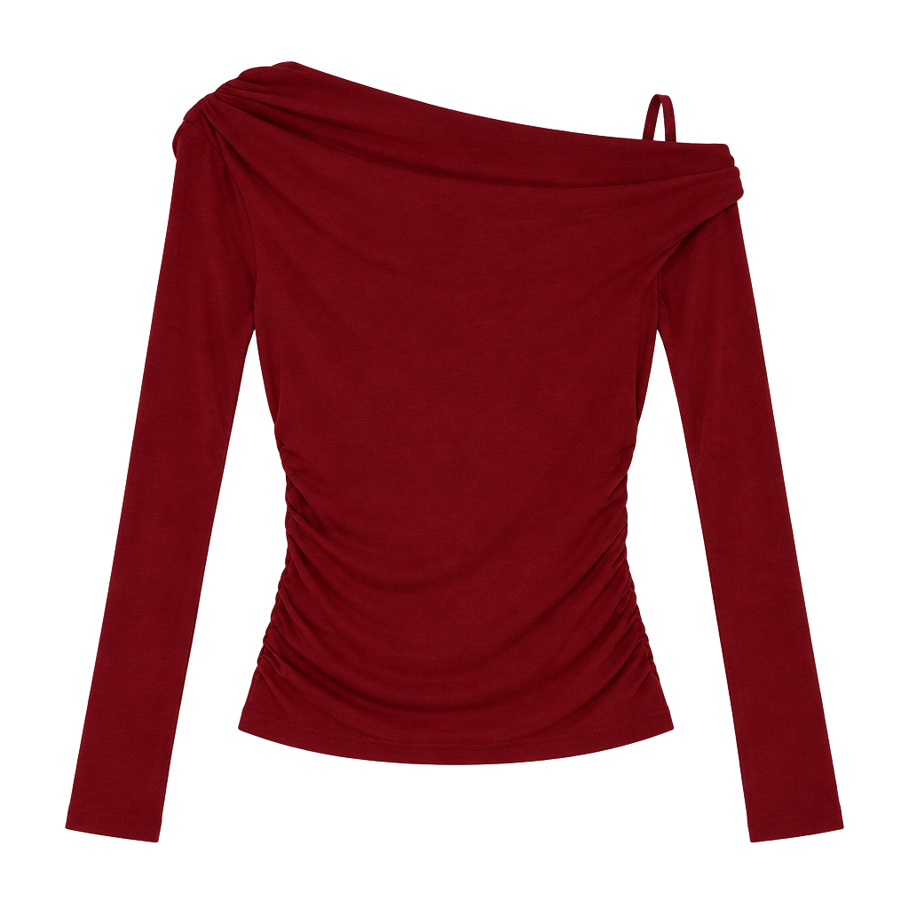 Abercrombie & Fitch One Shoulder Long Sleeve Top Size S Red Modal Blend 1