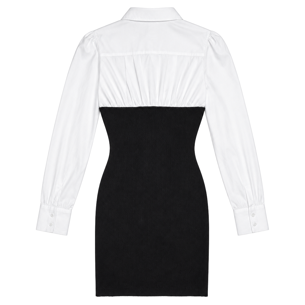Lulus Twofer Mini Dress Size M Black White Long Sleeve Shirt Corset 1