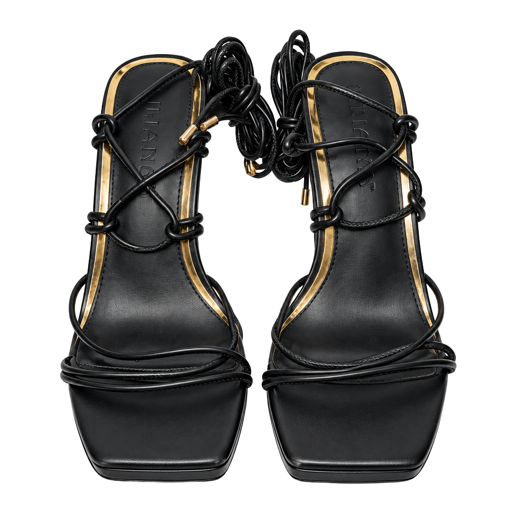 Black Lace-Up Platform Block Heel Sandals 1