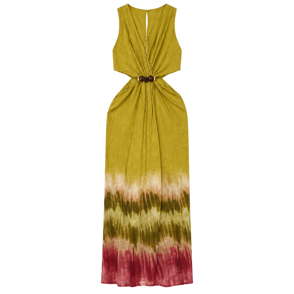 Zara Cut-Out Tie-Dye Midi Dress Size M Green Pink Multi 1