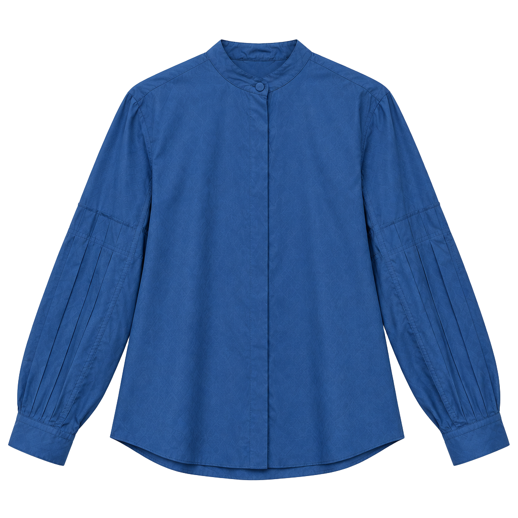 Odeeh Blue Funnel Neck Long Sleeve Blouse Shirt Size42 1