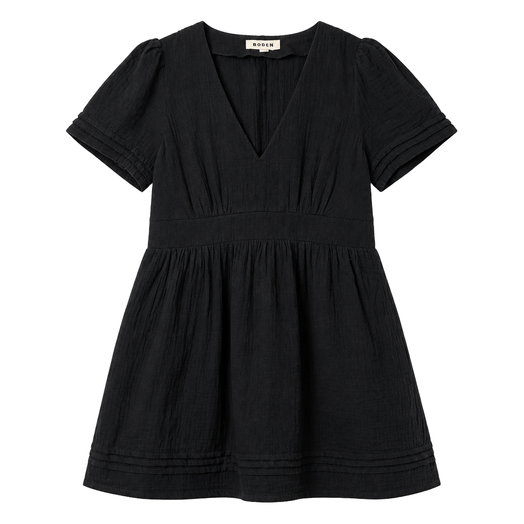 Boden Black V-Neck Puff Sleeve Short Mini Dress Size US 10P / UK 14P 1