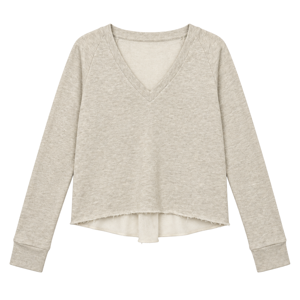 Haute Hippie V-Neck Sweatshirt Size XS Sheer Back Panel Raw Hem 1