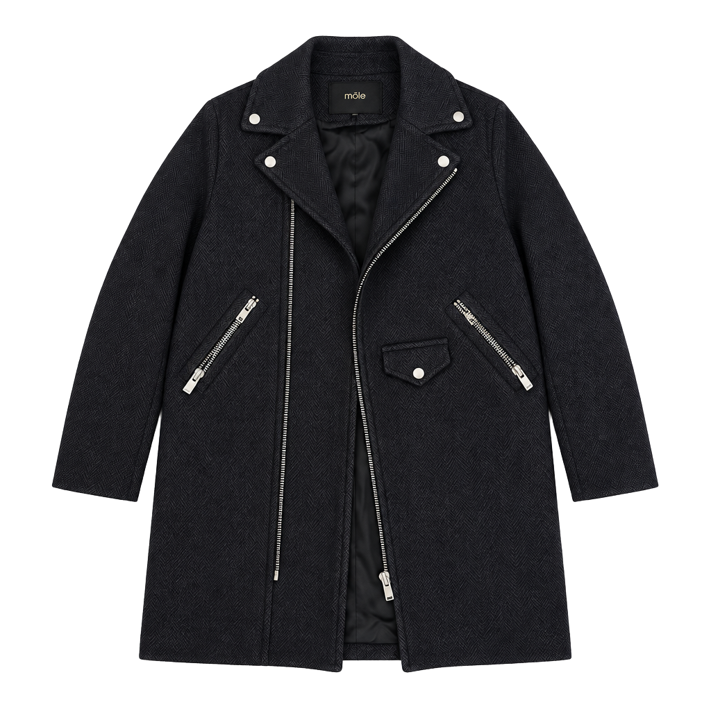 Maje Garius Asymmetric Wool-Blend Felt Coat Size 36 Midnight Blue 1