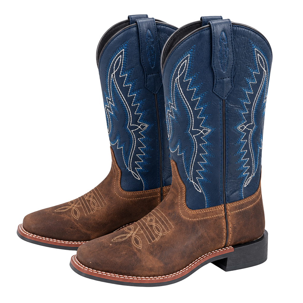 J.B. Dillon Square Toe Western Boots Size 4 M Brown Blue JBS2001Y 1