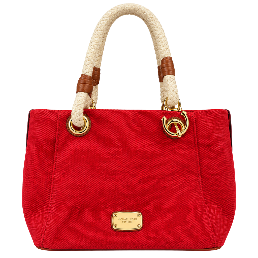 Michael Kors Marina Canvas Tote Red Rope Handle 1