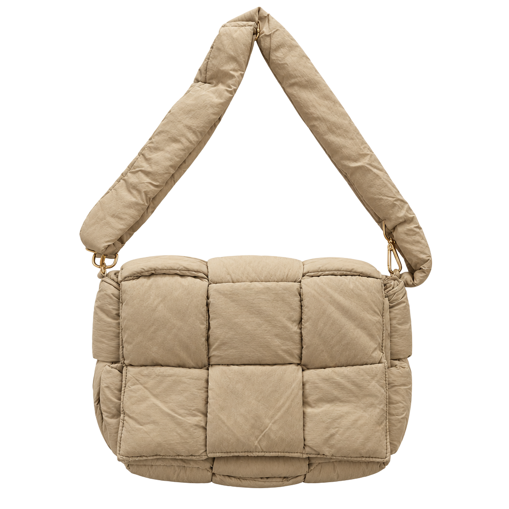 Quilted Puffer Crossbody Bag Beige 1