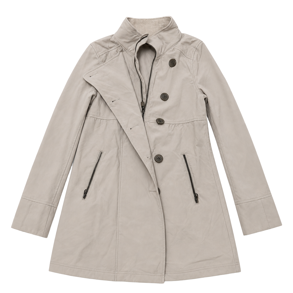 prAna Women's Beige Full Zip Button Front Trench Coat Size S 1