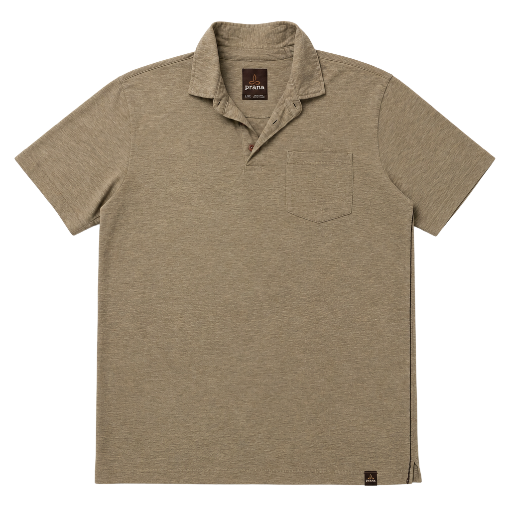 Prana Men's Size Large Tan Short Sleeve Pocket Polo Shirt 1