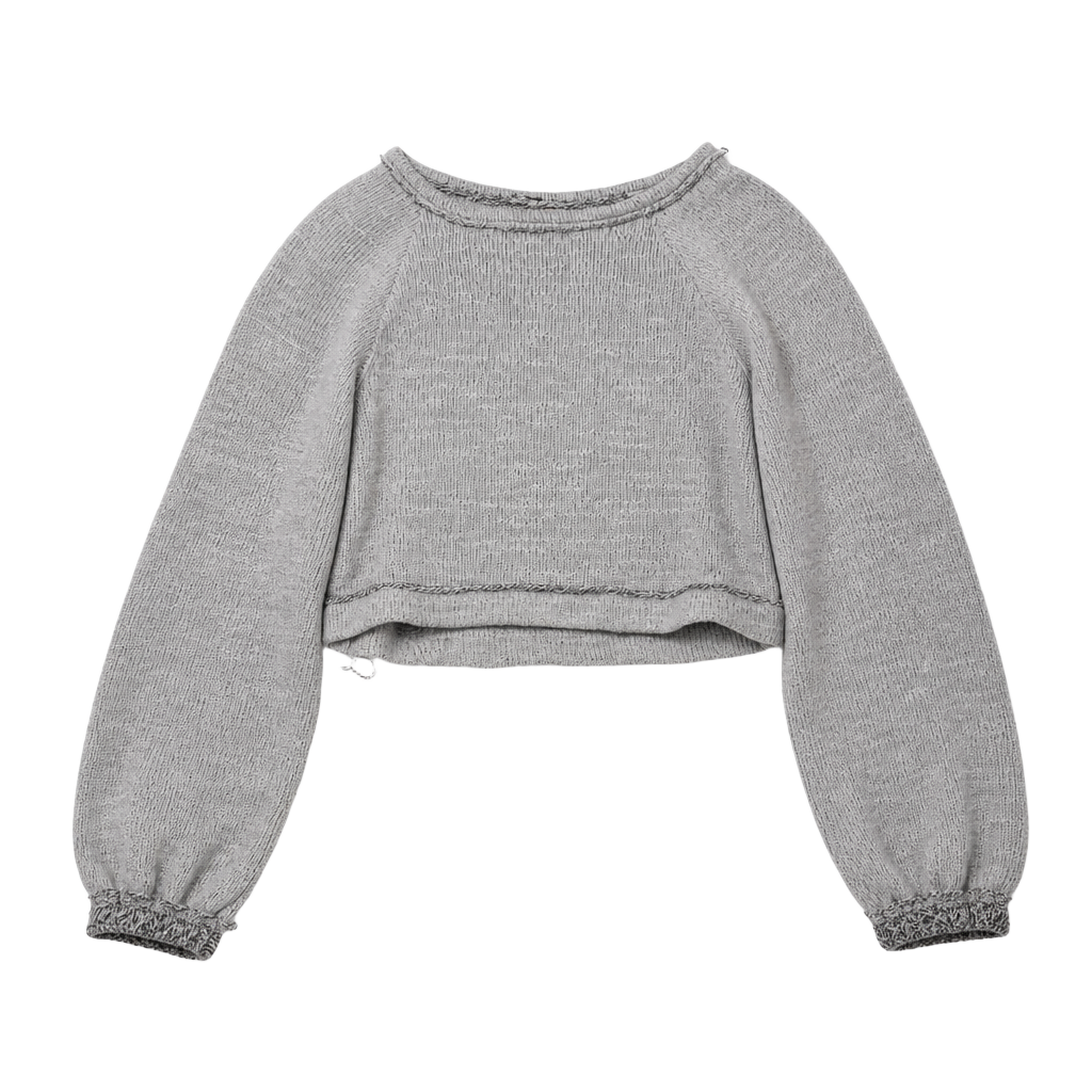 Free People Women's XS Gray Marled Knit Cropped Long Sleeve Sweater 1