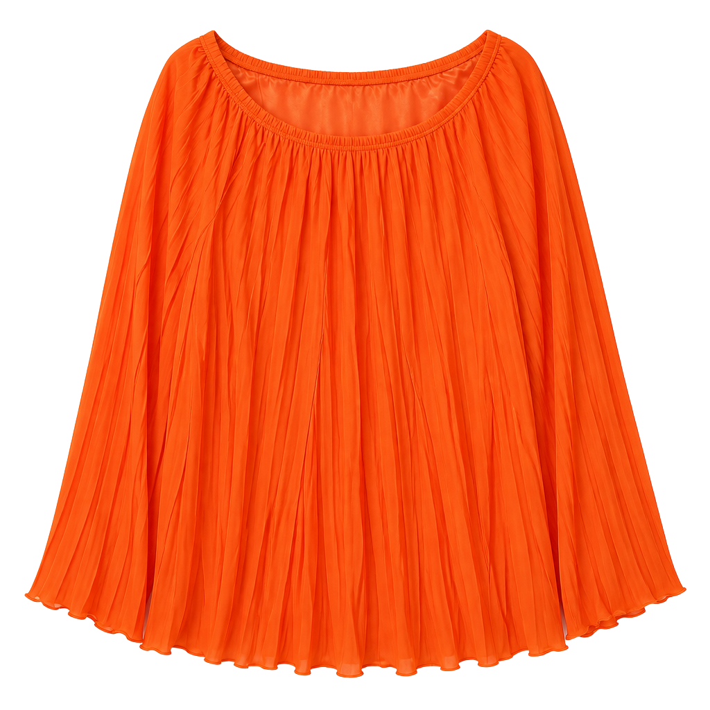 Bright Orange Pleated Chiffon Blouse 1