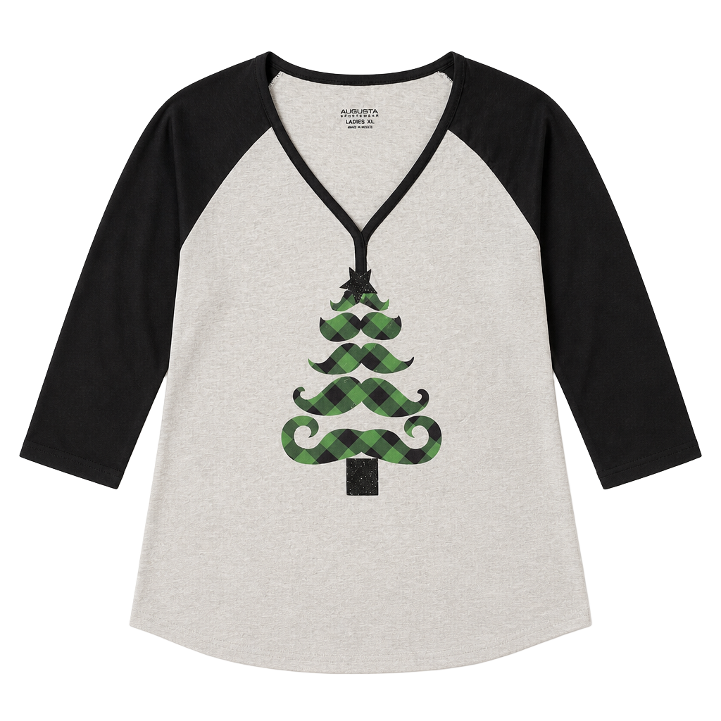 Plaid Christmas Tree Raglan Sleeve Top 1