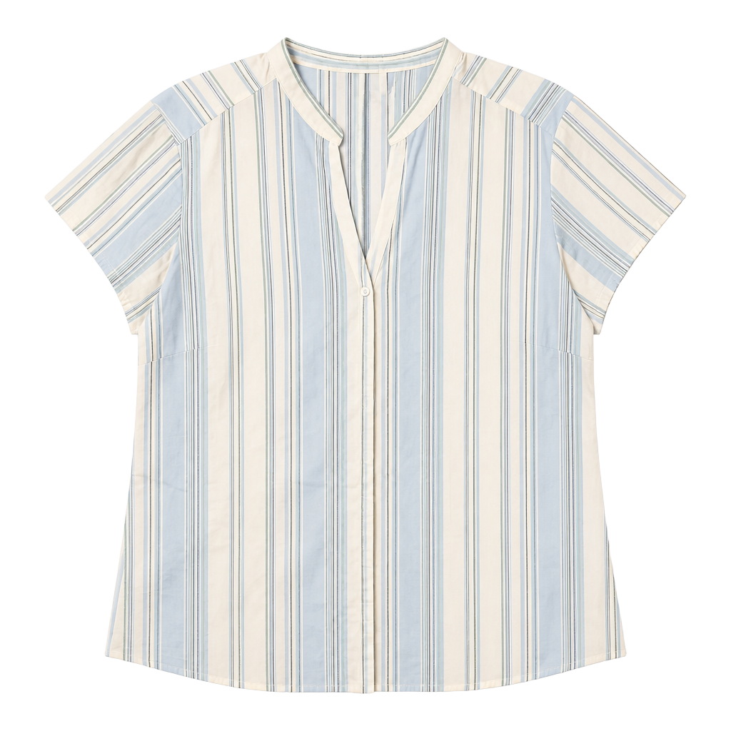Women's Blue Striped Short Sleeve Blouse 1
