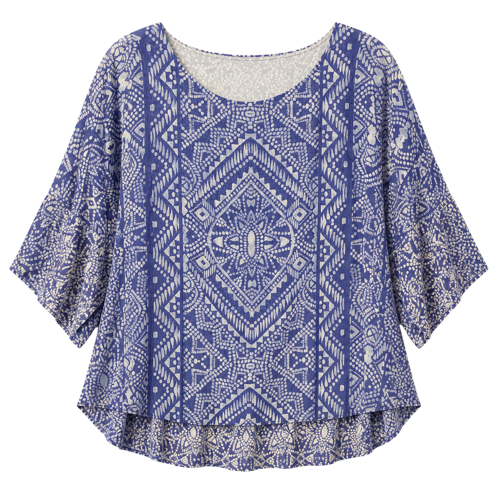 Blue and White Geometric Print Blouse 1