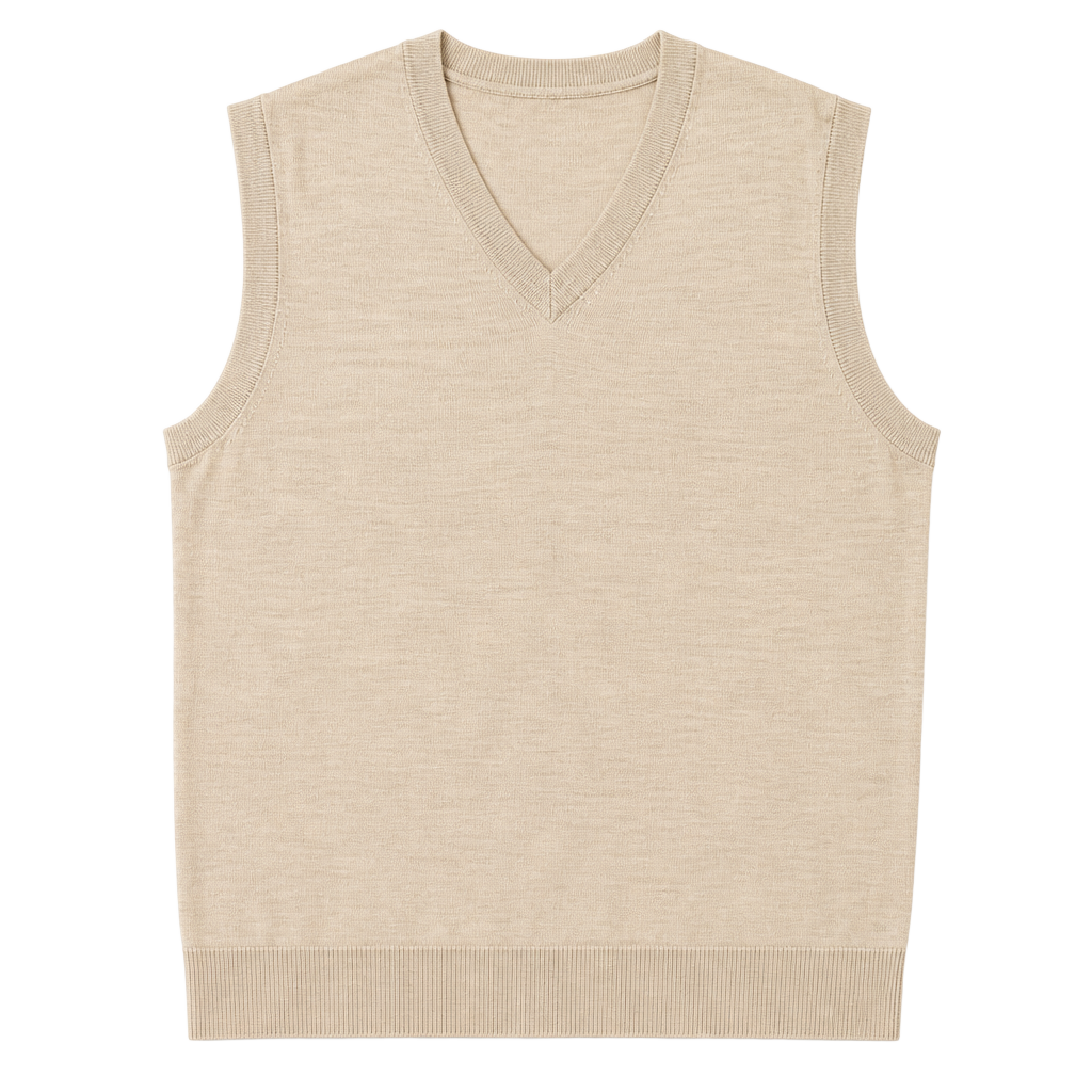 Men's Beige V-Neck Sleeveless Sweater Vest 1