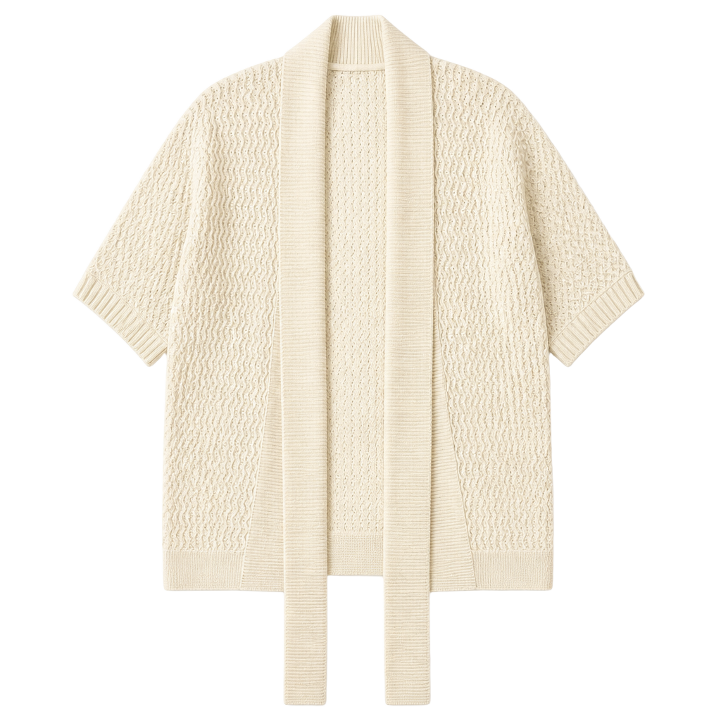 Women's Cream Open-Front Knit Cardigan with Belt 1