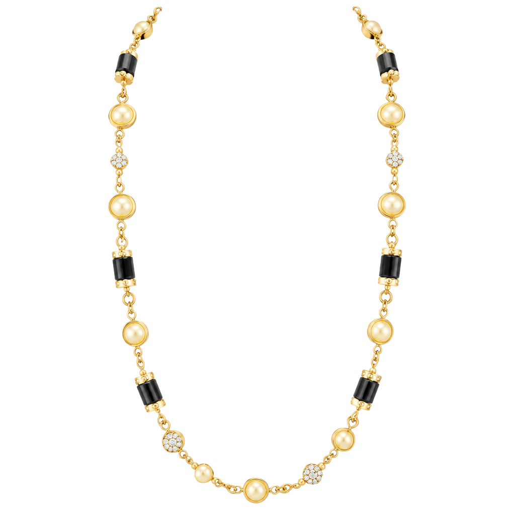 J.Crew Long Gold Necklace with Cream Pearls and Black Beads 1