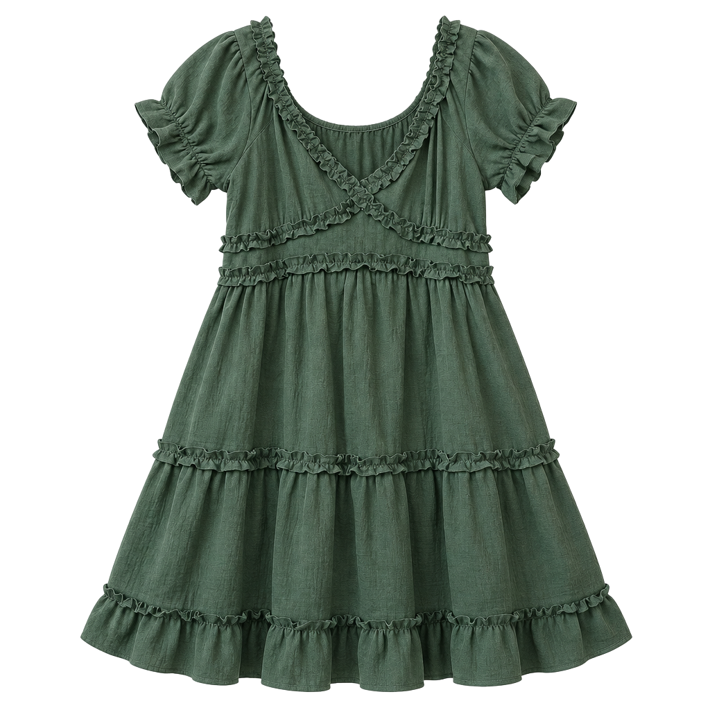 INSPIRED HEART Ruffle Trim Mini Dress Green Polyester 1
