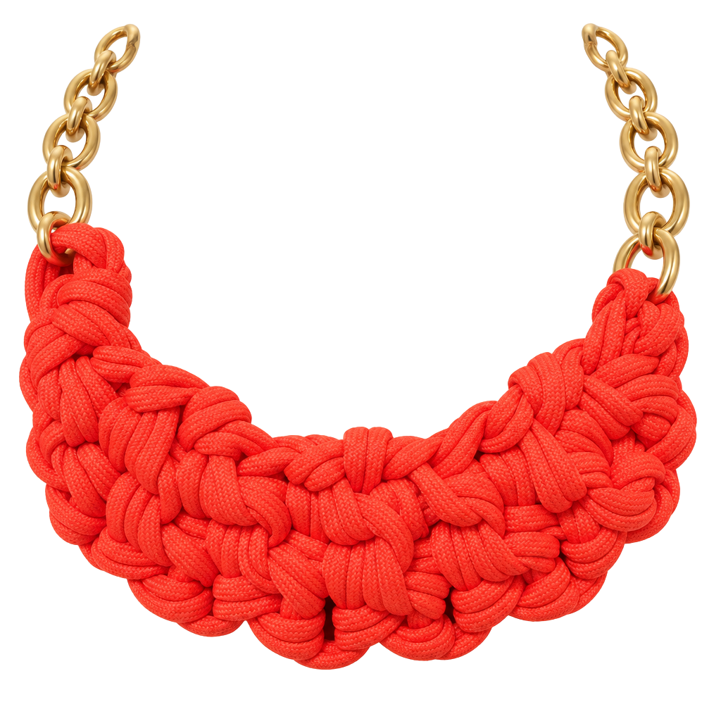 J.Crew Neon Orange Woven Rope Chunky Statement Necklace Gold Chain 1