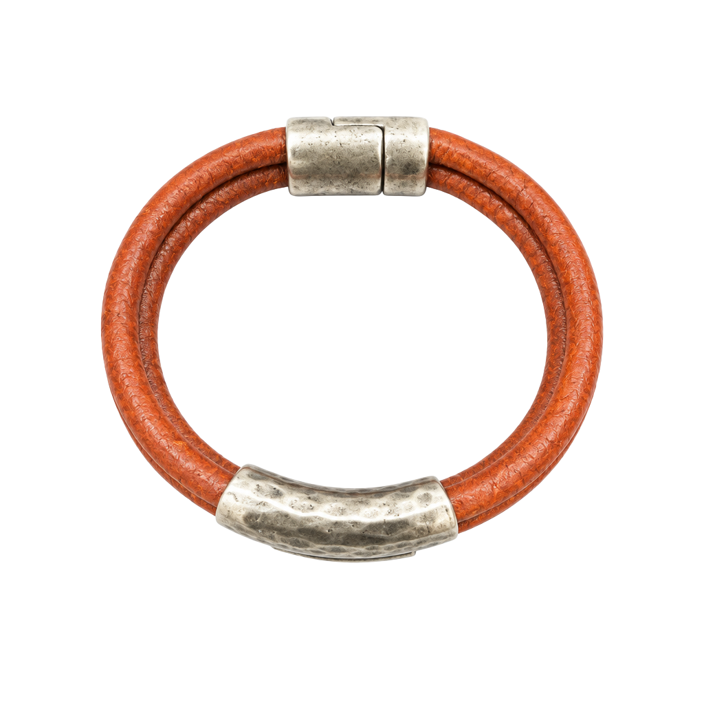 Leather Magnetic Clasp Bracelet Brown Silver Hardware 1