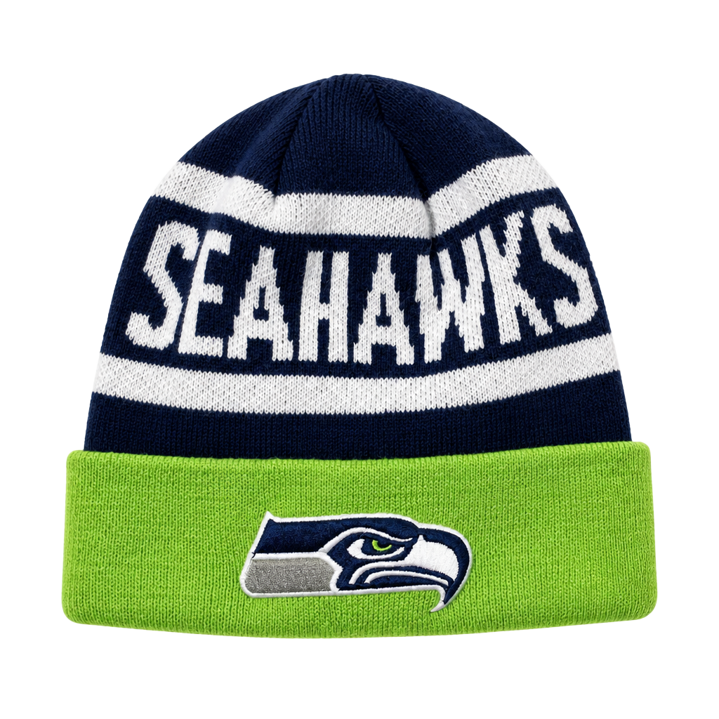 Seattle Seahawks New Era NFL Cuffed Knit Hat - Navy/Neon Green 1