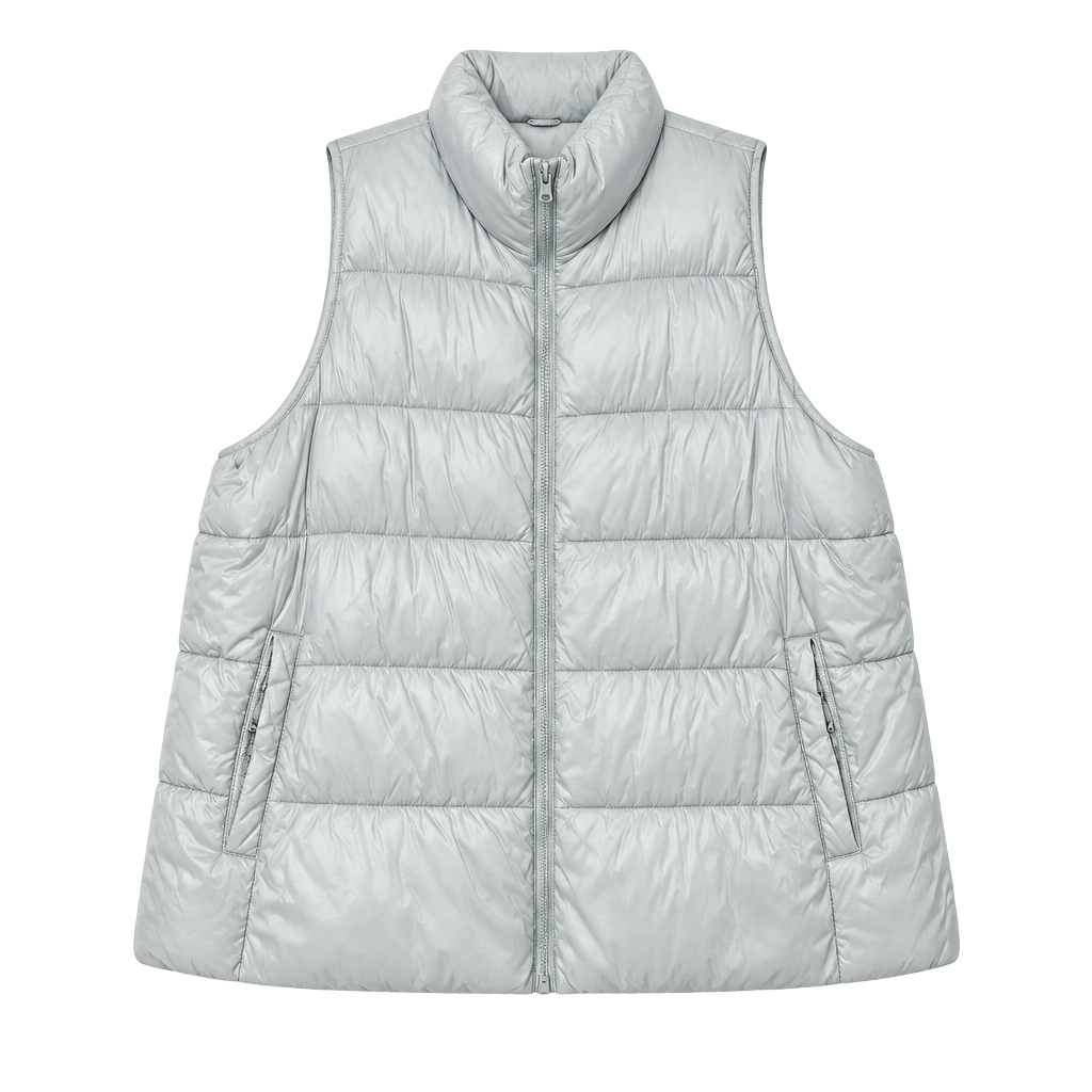 Old Navy Puffer Vest Size XXL Light Gray Fleece Lined Zip Up 1