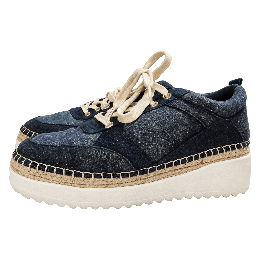 JustFab Spencer Athletic Sneaker Blue Denim Espadrille Platform 1