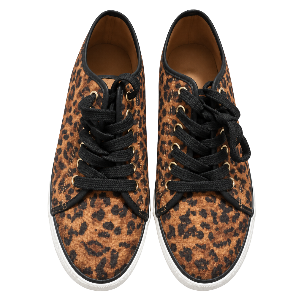 JustFab Cheetah Print Lace Up Sneakers Brown Black Canvas 1