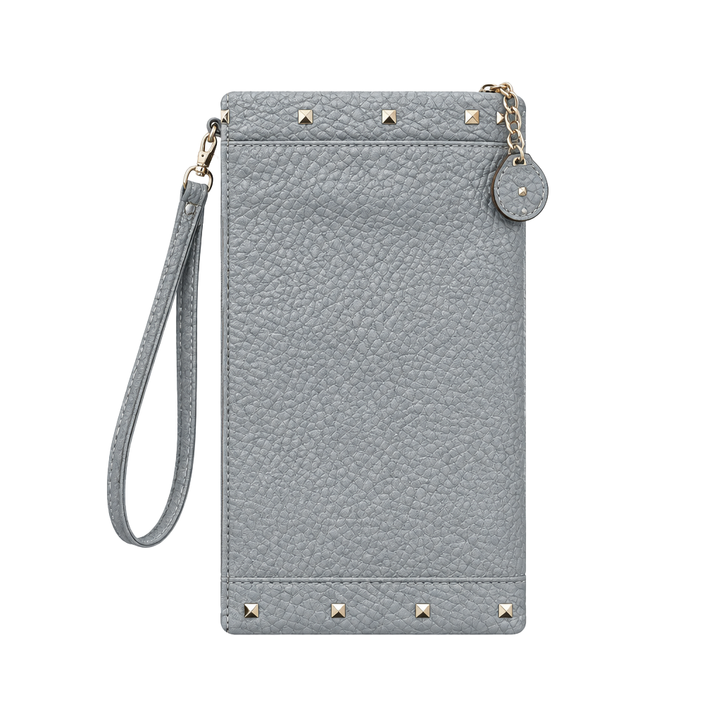 Rosetti Gray Pebble Leather Studded Wristlet Clutch 1