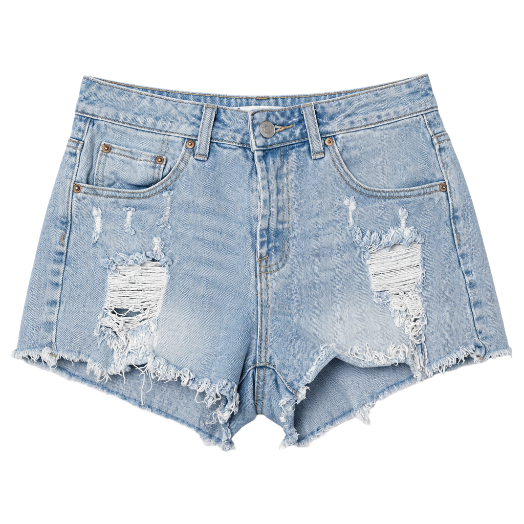 Almost Famous Denim Shorts Size 7 Light Wash Distressed Raw Hem 1
