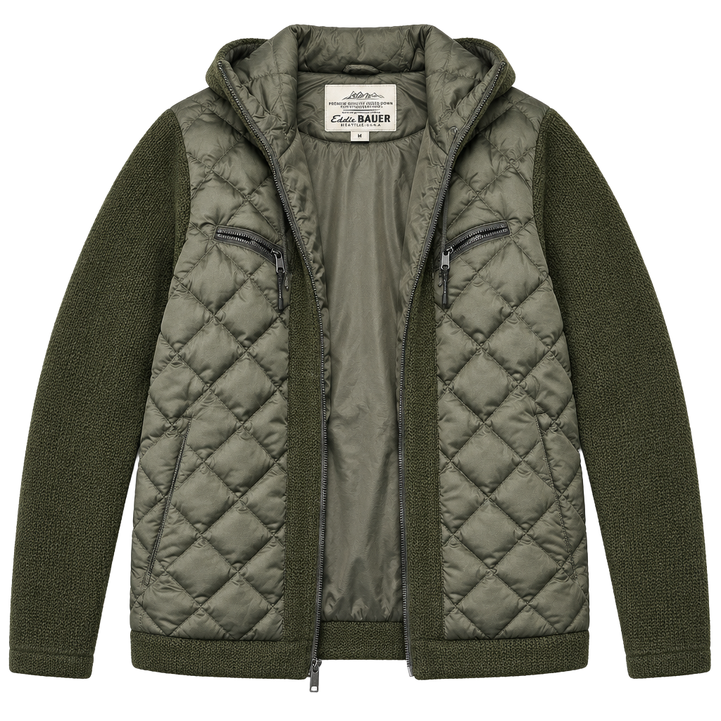 Eddie Bauer 1944 Swiss Model Down Jacket Size L Olive Green Quilted Wool 1