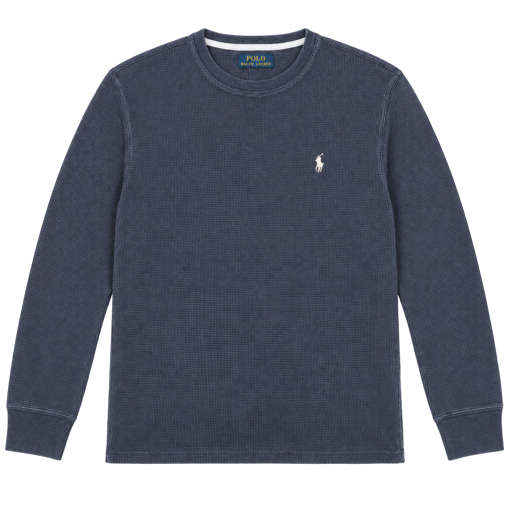 Polo Ralph Lauren Waffle Knit Thermal Crew Neck Shirt Navy Blue Size L 1