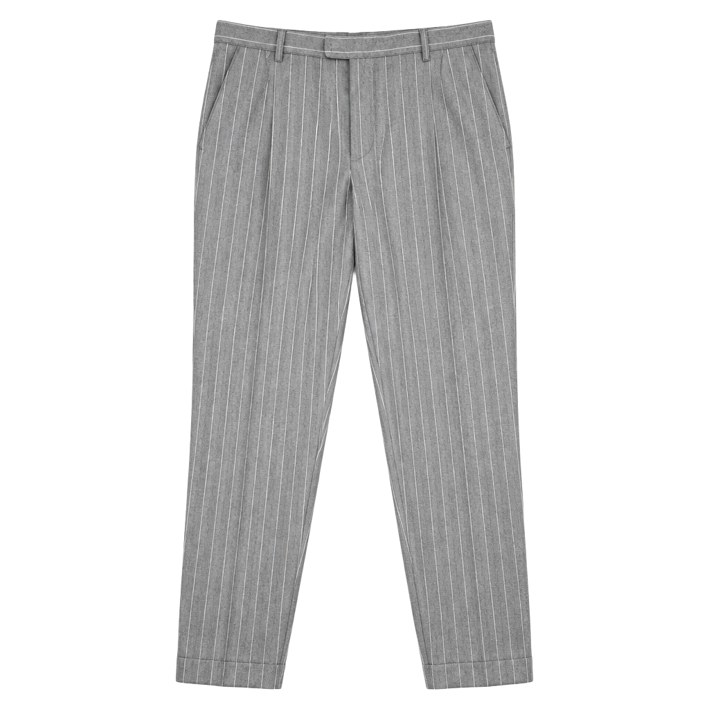 Zanella Bennett Pinstripe Wool Trousers Size 40 Gray Pleated Cuffed 1