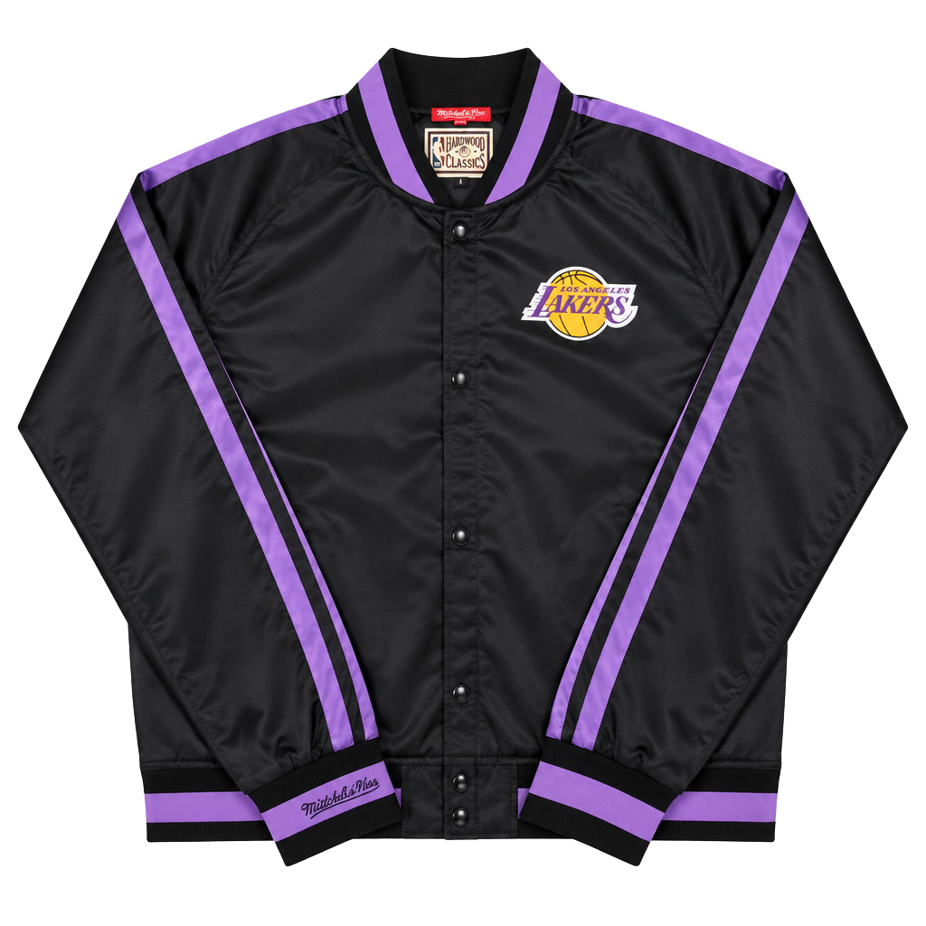 Mitchell & Ness Women's Black Los Angeles Lakers Raglan Satin Full-Snap Jacket Size Medium 1