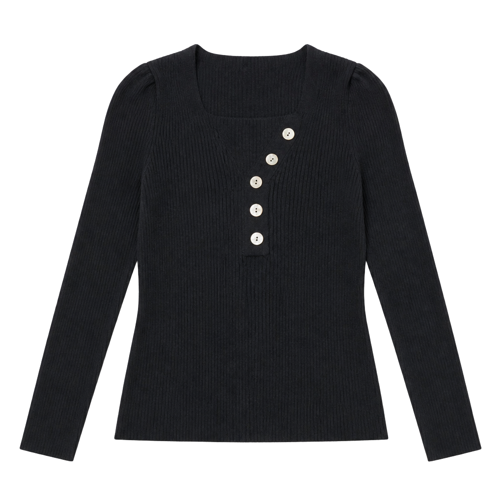 Nobody Denim Black Ribbed Knit Long Sleeve Button-Down Top 1