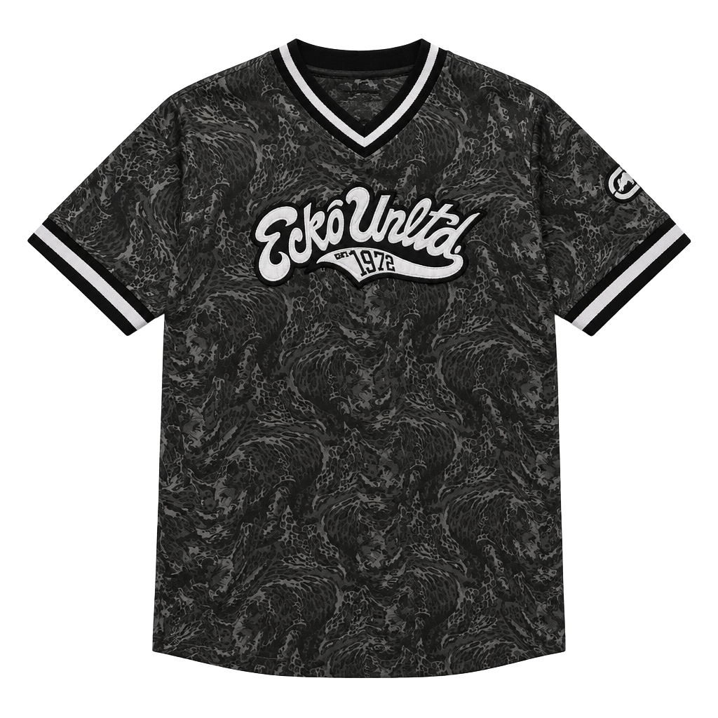 Ecko Unltd. Jersey Size L Gray Black Pattern V-Neck Short Sleeve 1