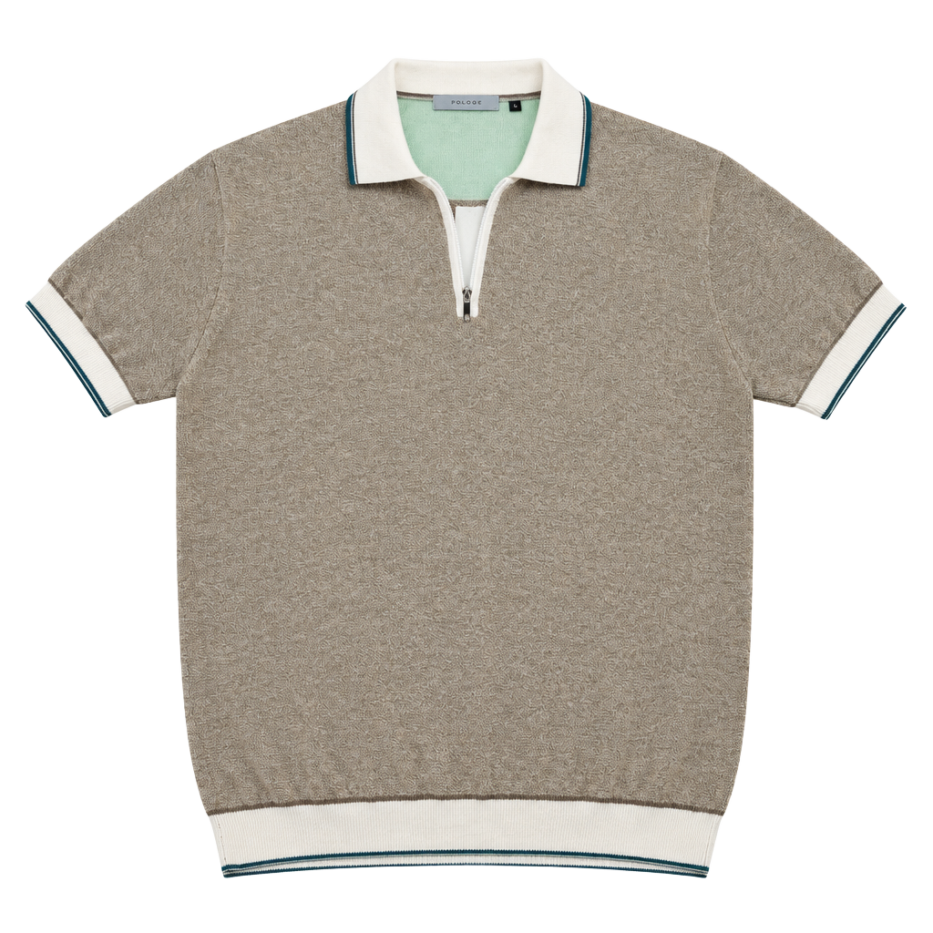 CODICE Knitted Polo Shirt Size 52 Beige Cotton Short Sleeve 1