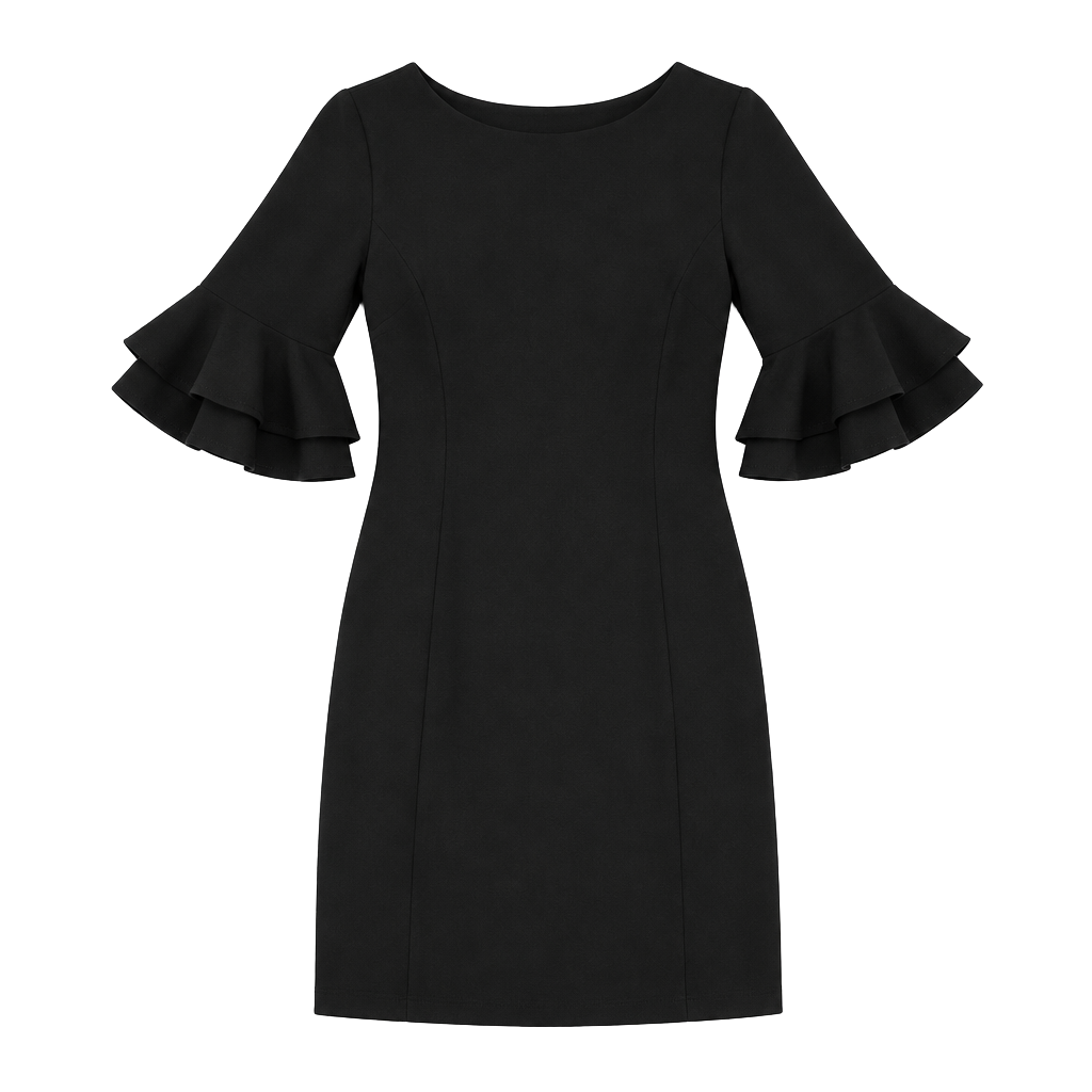 Lauren Ralph Lauren Crepe Dress Size 14 Black Layered Ruffle Sleeve 1