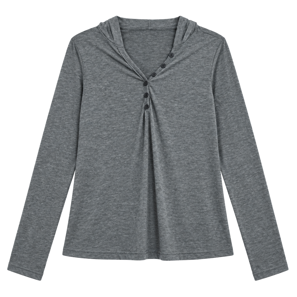 Gray Lightweight Button-Front Hooded Long Sleeve Cropped Pajama Top 1