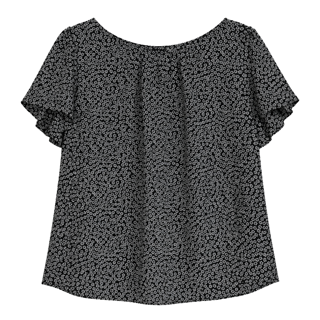 Black and White Floral Short Sleeve Blouse 1
